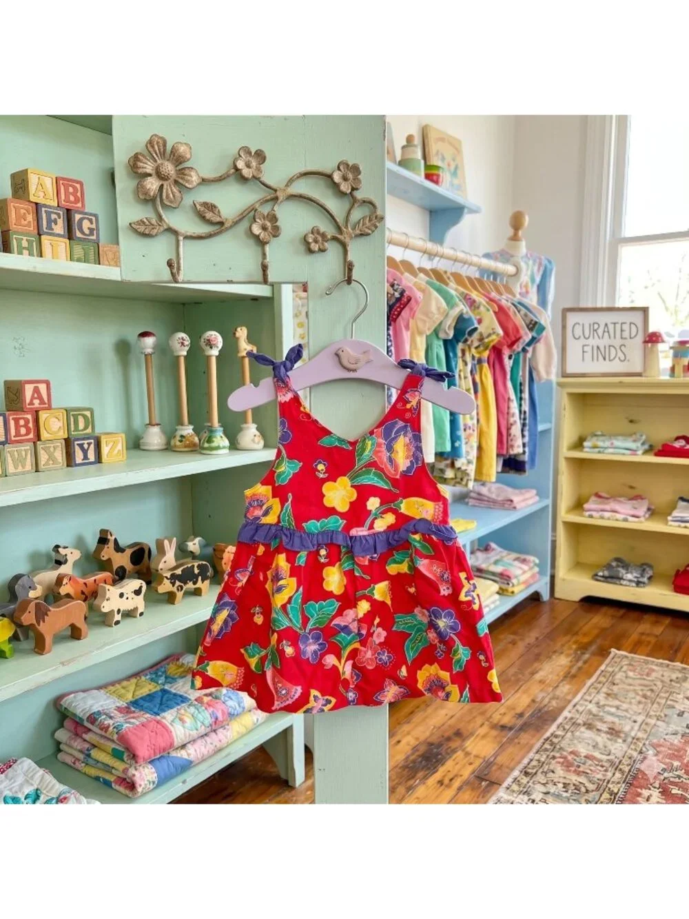 Vintage 90s Gymboree Rainbow Tag Red Floral Butterfly Dress Girls Size XS 9-12